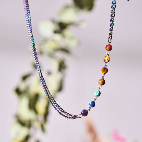 Regenbogenchakra | 7 Edelsteinkette | Einhorn Silber